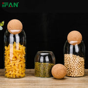 3-piece glass storage jars with airtight cork lids for cereals, grains, snacks, and spices.