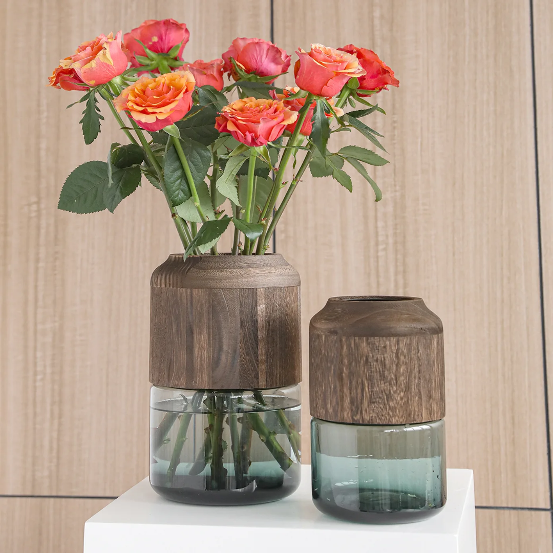 Creative Glass Vase With Removable Wooden Decorative  Touch