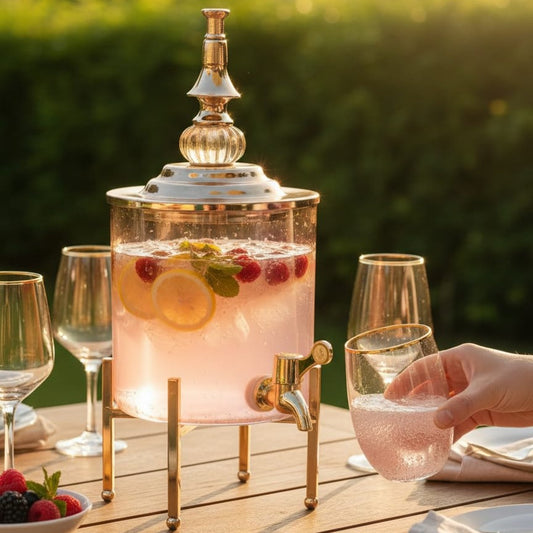 Medium Glass Decanter With Tap And 2 Gold Wine Glasses