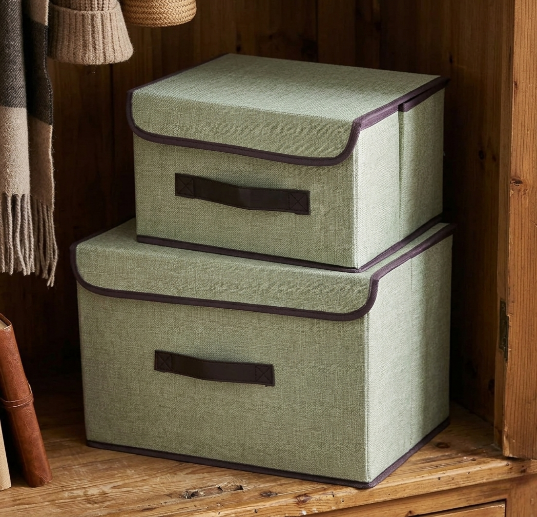 2 Piece foldable fabric storage box set for clothes toys and quilt organization