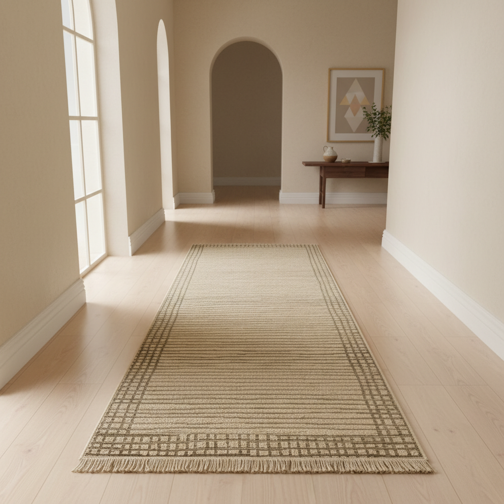 Oriental Weavers Kemet Bordered Linear Corridor Runner Rug - Beige Brown Tribal Border Fringe KBORIE229 #2