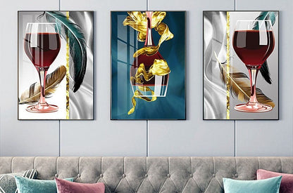Three piece wooden wall hanging set sized 30 cm by 40 cm for home décor