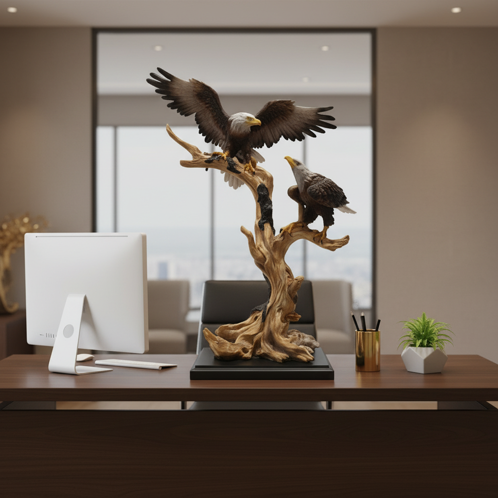 Resin Double Bald Eagle on Driftwood Branch