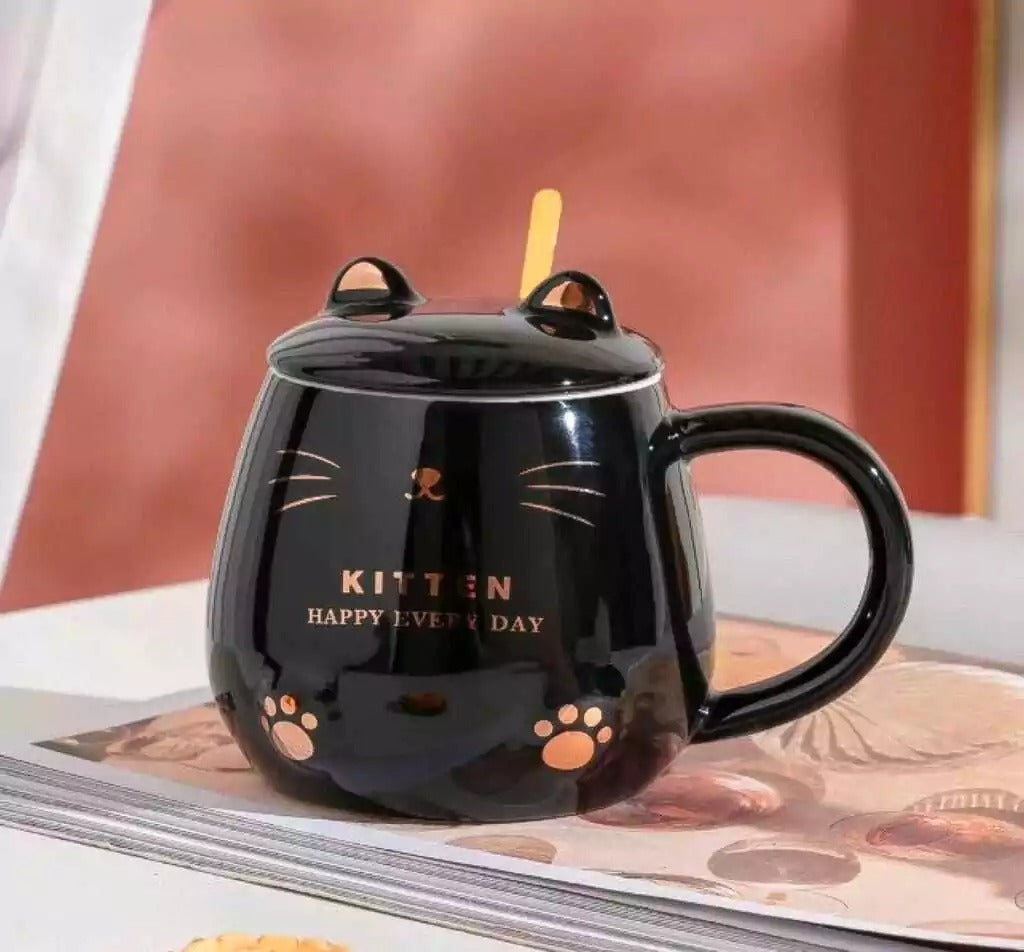 Ceramic Kitten Happy Every Day Coffee Mug Set