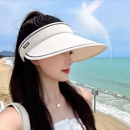 Women’s UV protection sun hat with large brim and empty cap design for outdoor face shade. 