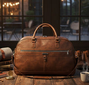 PU leather travel bag in brown, black, and maroon colors with large capacity