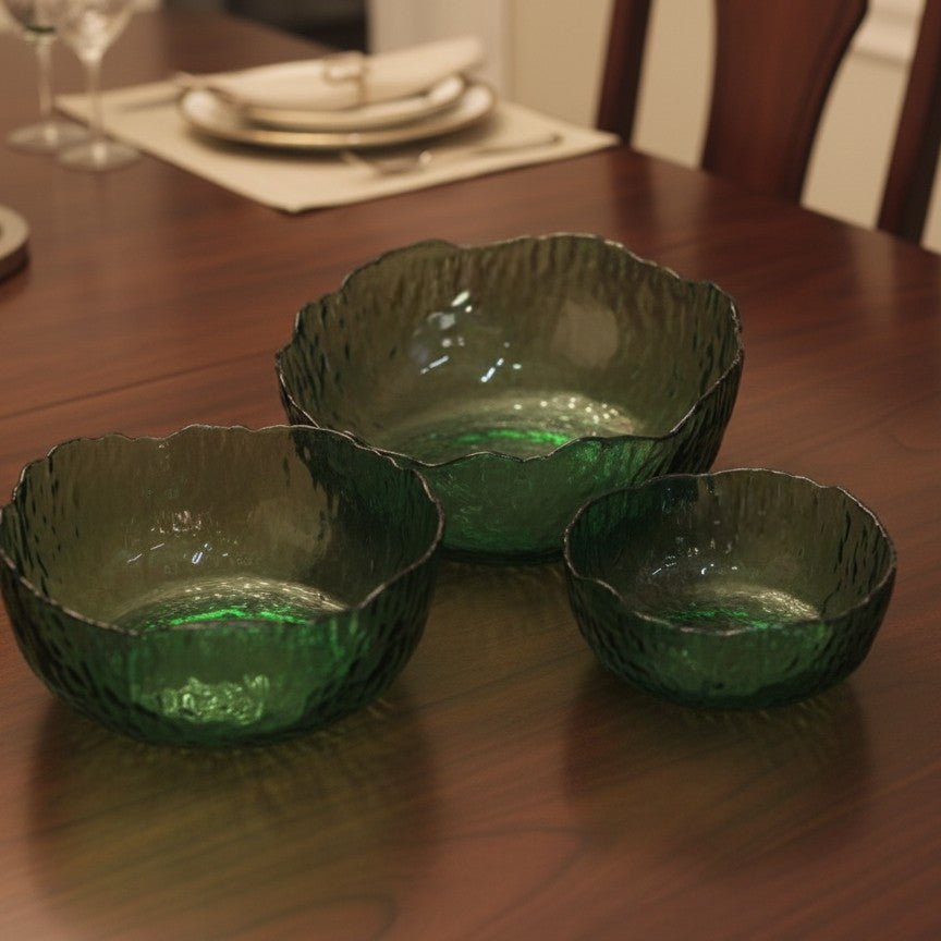 3Pcs Glass Salad and Fruit Bowl Set