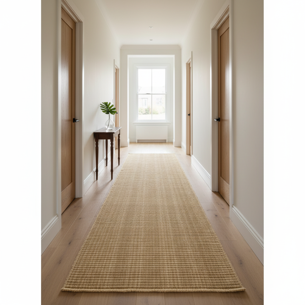 Timeless Woven Ribbed Corridor Runner Rug - Natural Beige Horizontal Rib  KBLOOM04 #T03