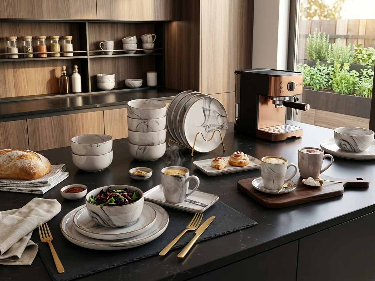 26-Piece Marble Grey Dinner Set