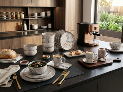 26-Piece Marble Grey Dinner Set