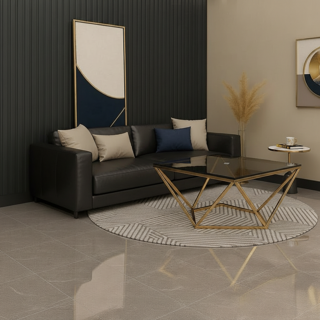 Geometric Gold Framed Diamond Design Glass Coffee Table