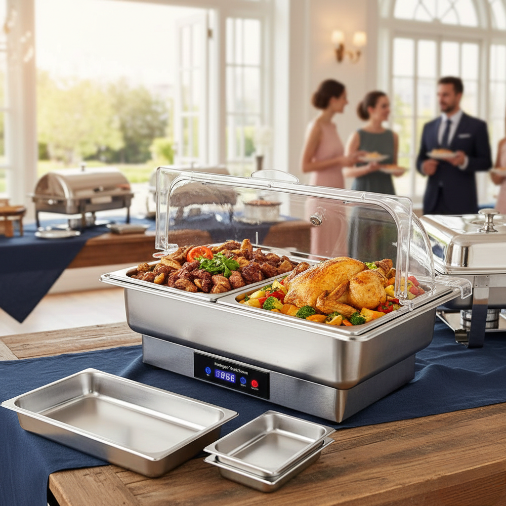 Electric Chafing Dish With Clear Roll-Top