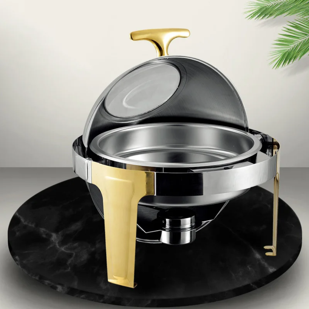 Round Chafing Dish with Elegant Gold Stands