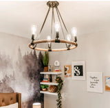 Hemp Rope Wheel 6 Bulb Chandelier