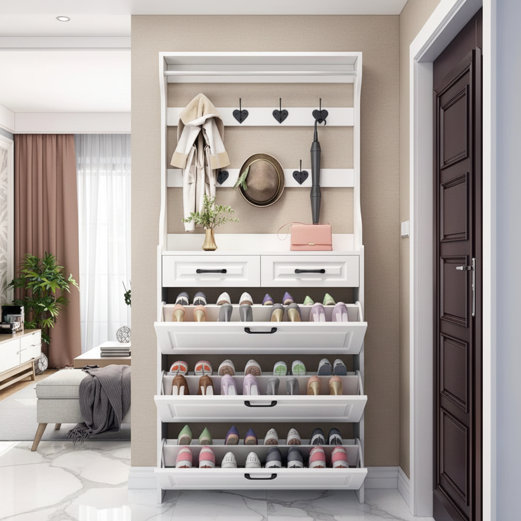 Hallway Shoe Cabinet with Coat Rack