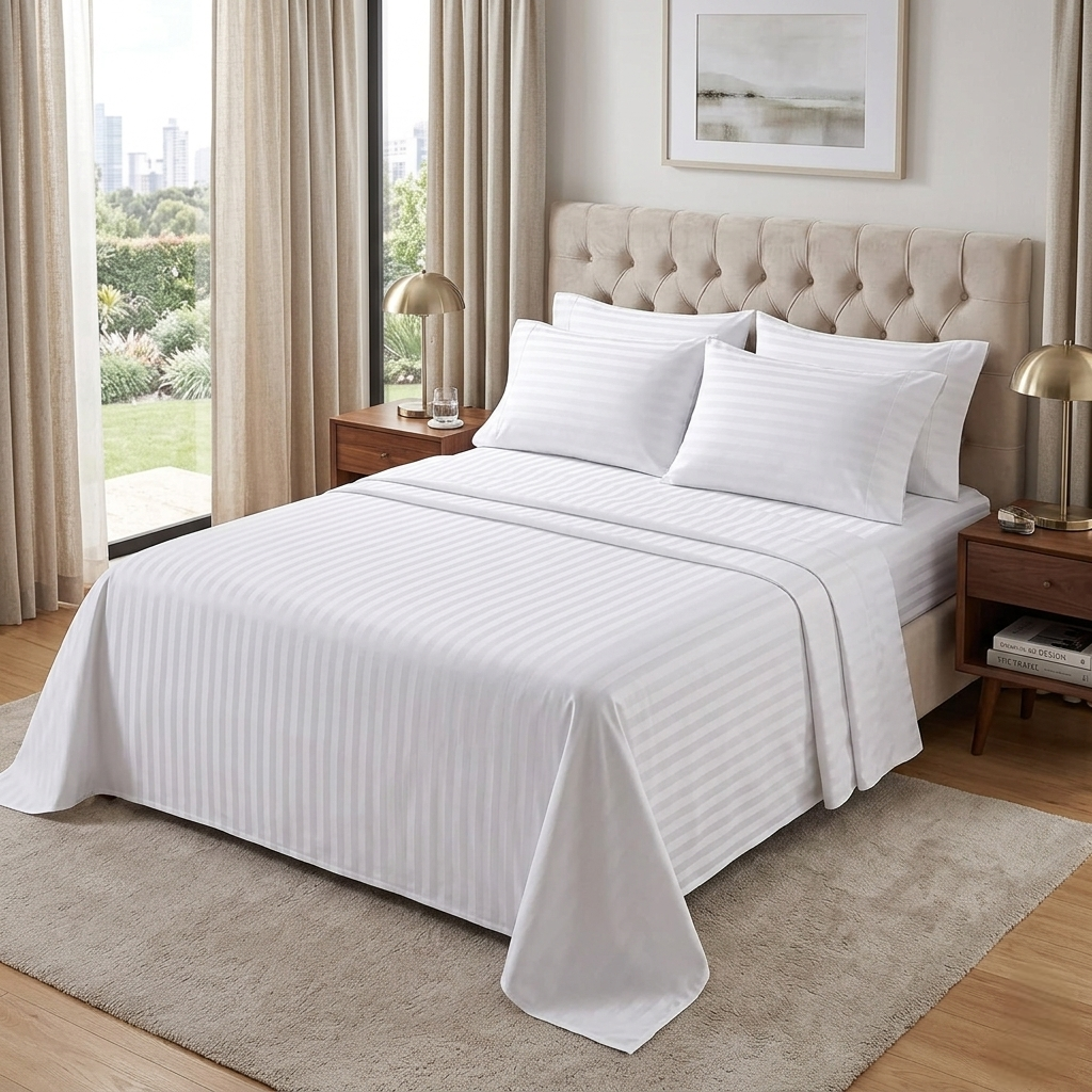Cotton Striped Bedsheets Set – 7×8 / 8×8