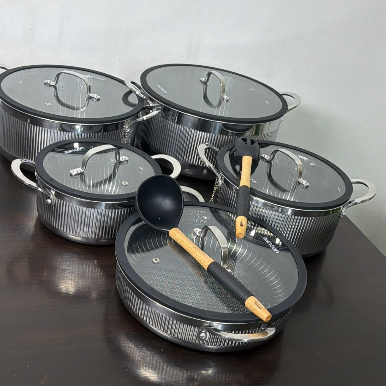 12Piece Ribbed Triply Stainless Steel Cookware Set