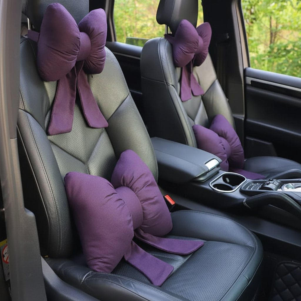 Bow Car Seat Cushion Set – 2 Piece Plush Seat Covers