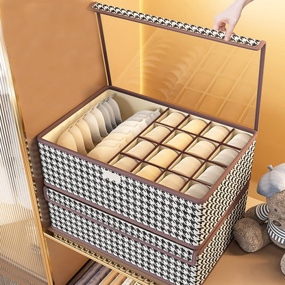 Foldable 17-grid undergarment organizer made from non-woven fabric for storing bras, socks, and underwear neatly in drawers. 🧺
