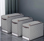 3-piece checked quilt and closet organizer set, non-woven fabric storage bags in 3 sizes for clothes and bedding