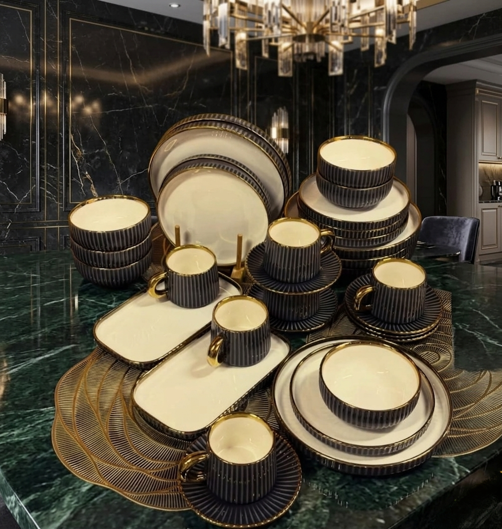 32-Piece European porcelain dinner set with plates bowls mugs saucers and platters