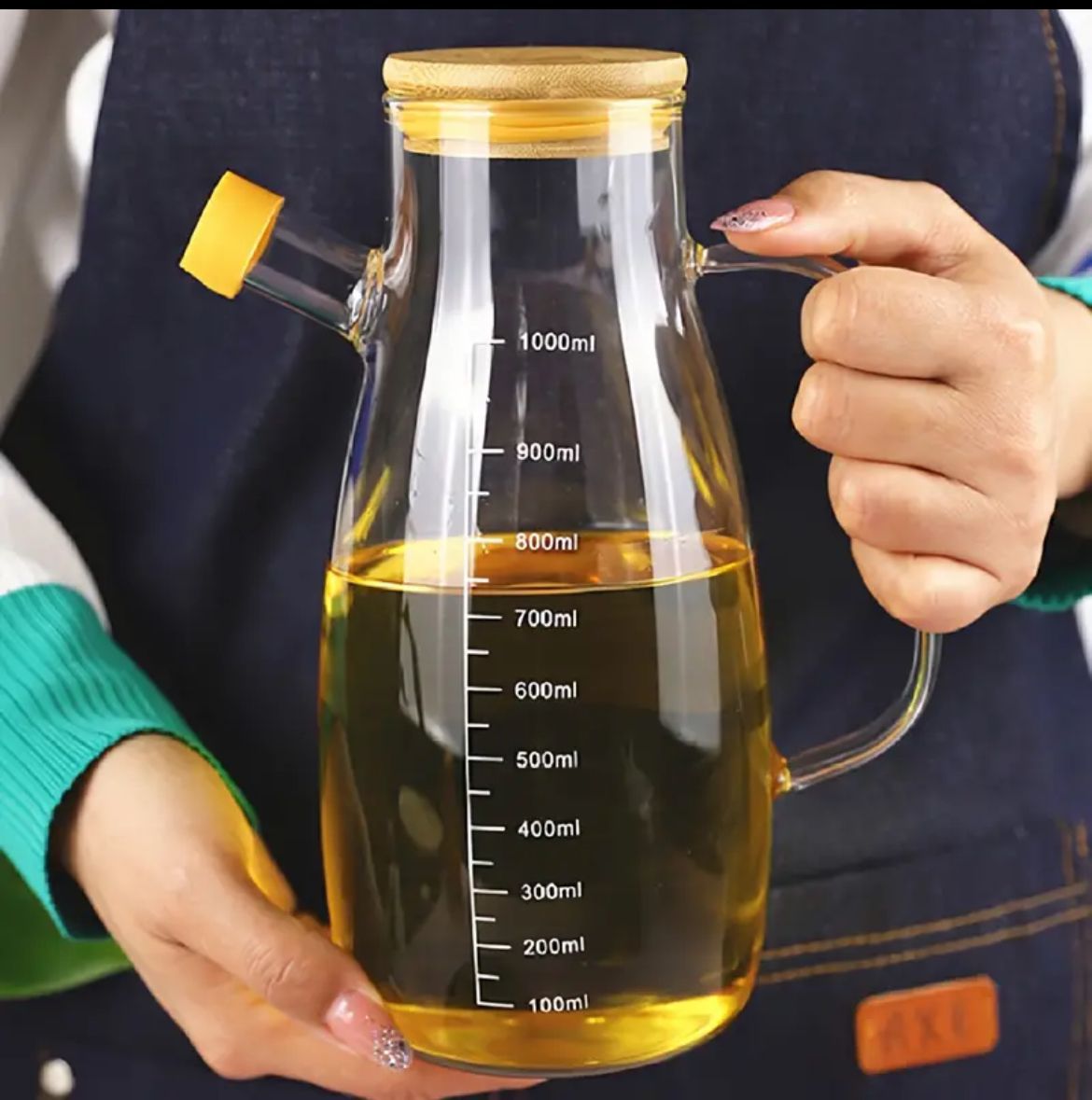 1L Glass Oil Dispenser With Bamboo Lid