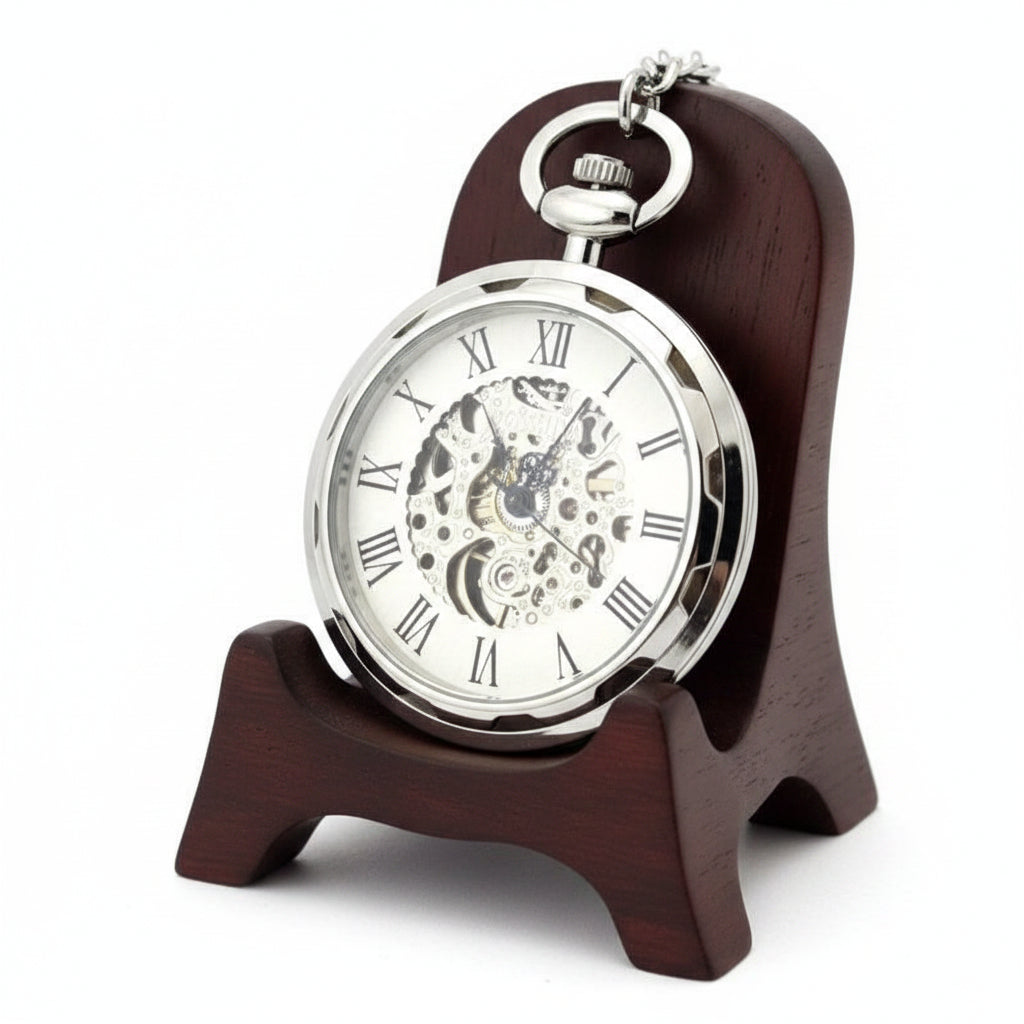 Mechanical   Stainless Steel Pocket Watch with Chain
