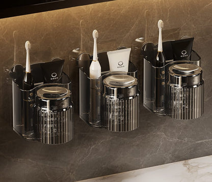 Acrylic wall mounted toothbrush holder with gargle cup for bathroom.