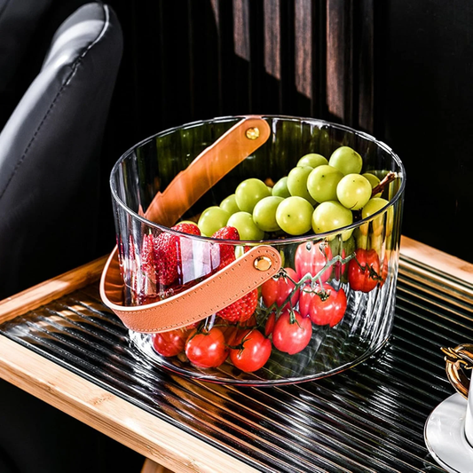 
Multipurpose fruit basket with ergonomic handle for serving, storage, and outdoor use