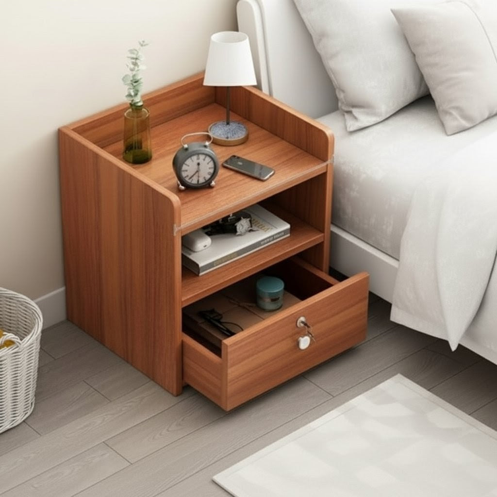Mini modern bedside storage with lockable drawer