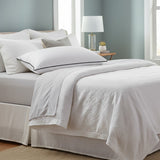 Piped Edged White Pillows With Manor Grey Trim