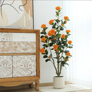 1.2 meter realistic artificial camellia tree with lush green leaves and colourful blossoms for indoor décor