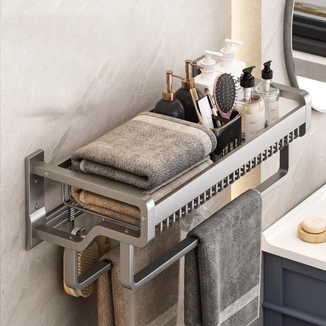 Wall-Mounted Towel Rack With Hooks