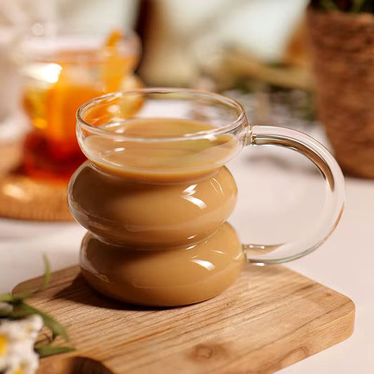 High borosilicate glass cup with handle for hot and cold drinks like tea, coffee, and juice