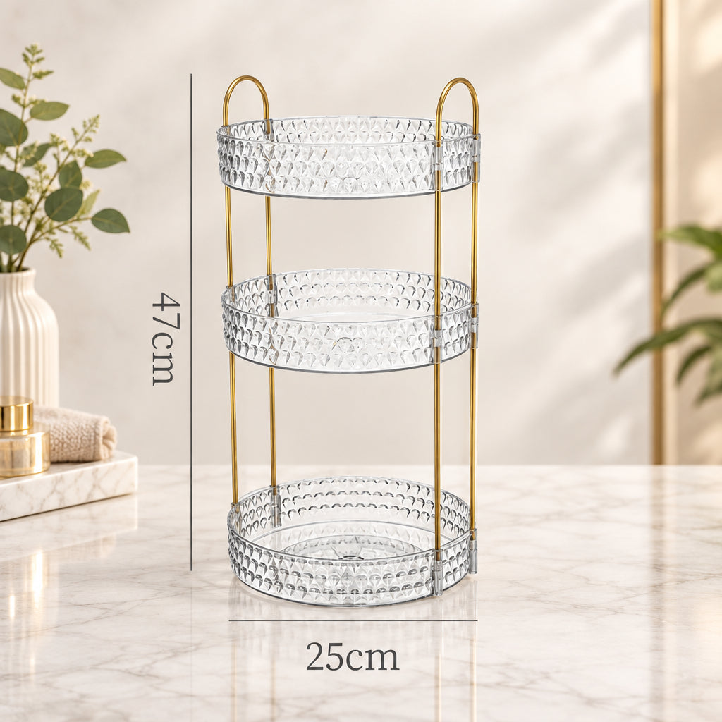 47 × 25cm Acrylic Multi Layer Stackable Jewellery Organiser with Rotating Base