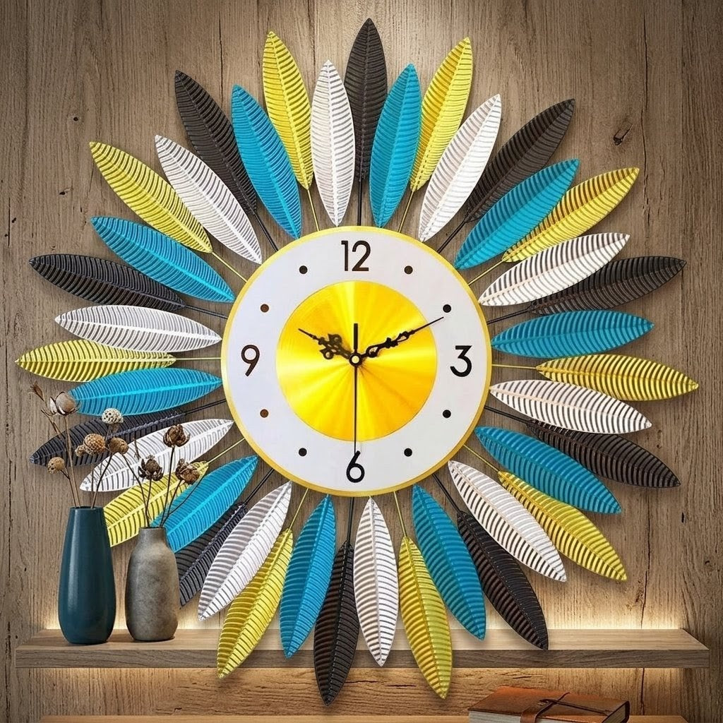Minimalist leaf petal wall clock made of crystal porcelain measuring 60×60 cm, designed for modern home décor.