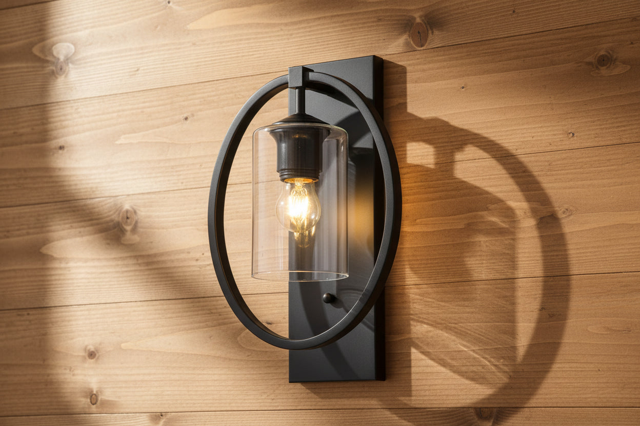 Black Cylindrical Glass Wall Fixture-PL 1134-01-BK
