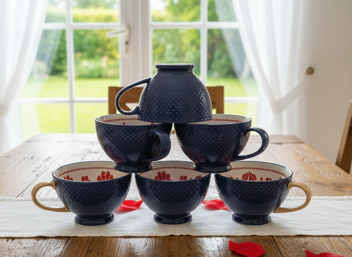 6Pcs Printed Porcelain Cups 355 ml