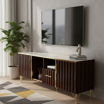 Chocolate TV stand with marble sheet top