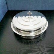 Holy communion set with lid, holder, and 40 acrylic cups arranged for church use.