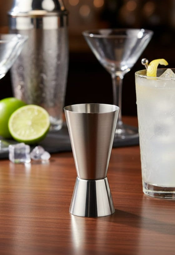 Professional double-sided stainless steel cocktail jigger for accurate drink measurements