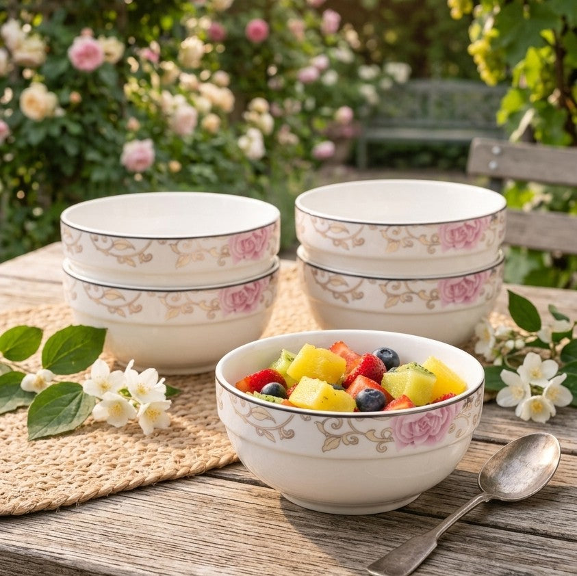Bone China Round Soup Bowl Pink Flower