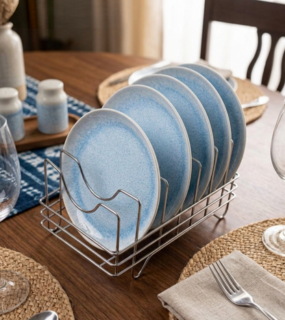 6 Piece 10 inch round ceramic dinner plate set with oceanic seafood design for serving meals