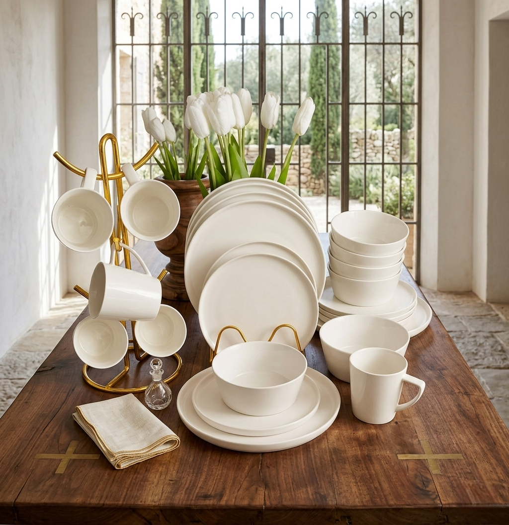 24-Piece dinner set with plates bowls cups and side plates