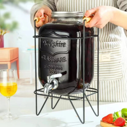 Glass juice dispenser with metallic stand available in 5L and 8L capacities