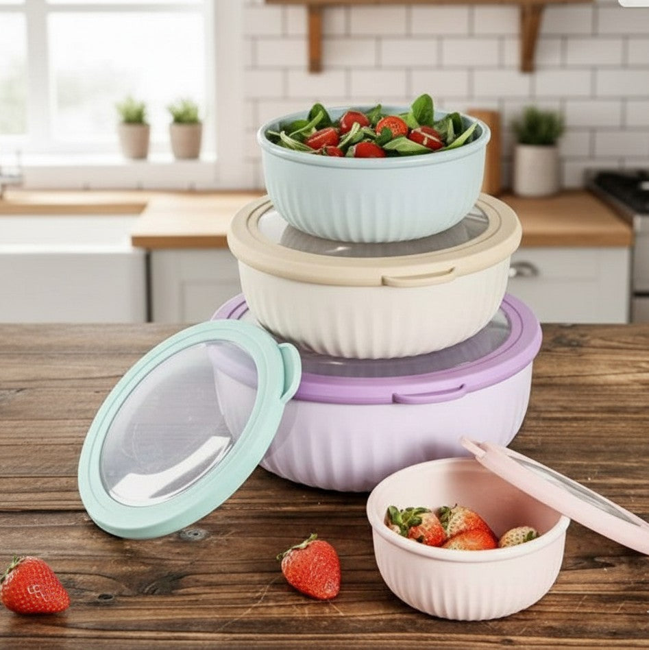 4-in-1 Multicolored stackable salad bowls with silicone lids