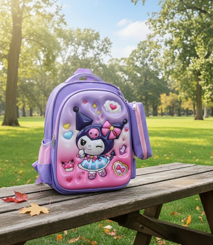 Cartoon Themed School Bag with Pencil Pouch