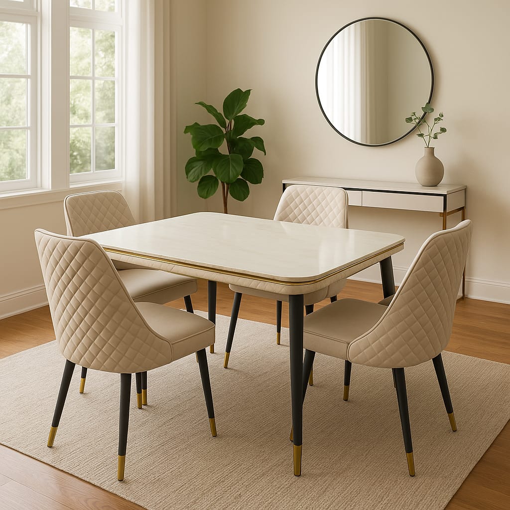 4 Seater Marble Dining Set With Microfibre Chairs