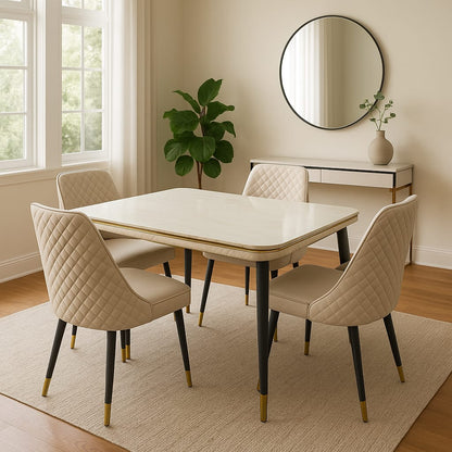 4 Seater Marble Dining Set With Microfibre Chairs