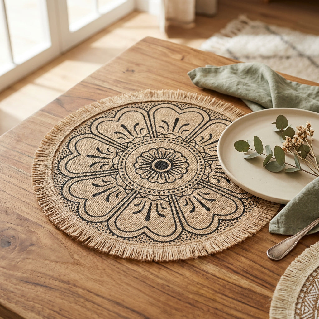 6-Piece Round Woven Jute Table Mat Set